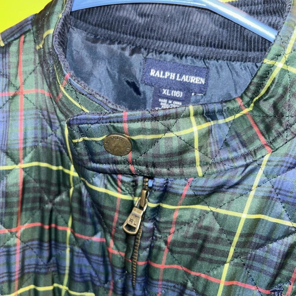 Ralph‎ Lauren Polo Jacket Youth Girls Size XL 16 Full Zip Plaid Blue Green RARE